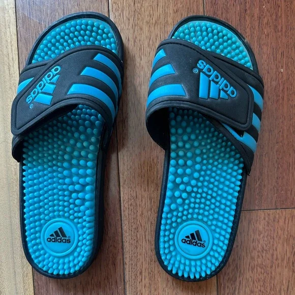 Adidas Youth Size 6 Black and Blue Adissage Slides - Picture 1 of 7